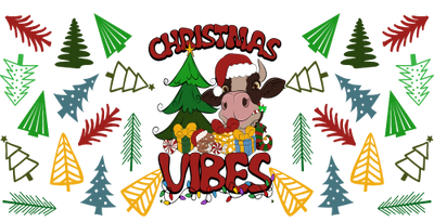 Merry christmas Vibes Cow Tree-Cow Christmas Light (2) 16oz UV DTF Libby Cup Wrap