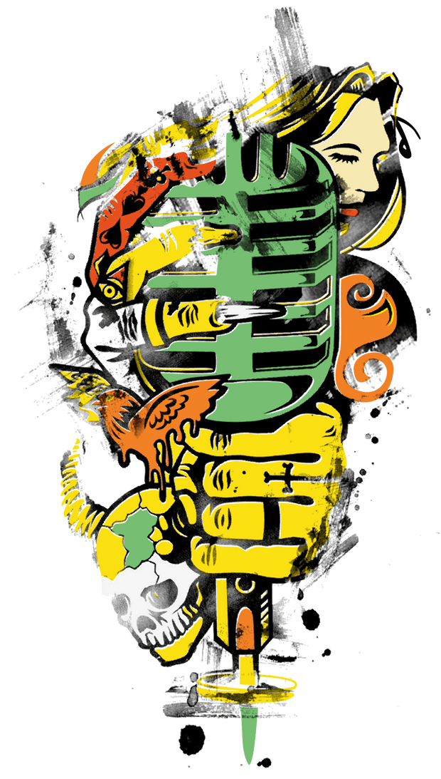 Mic in Yellow Hand Color Drip DTF (direct-to-film) Transfer