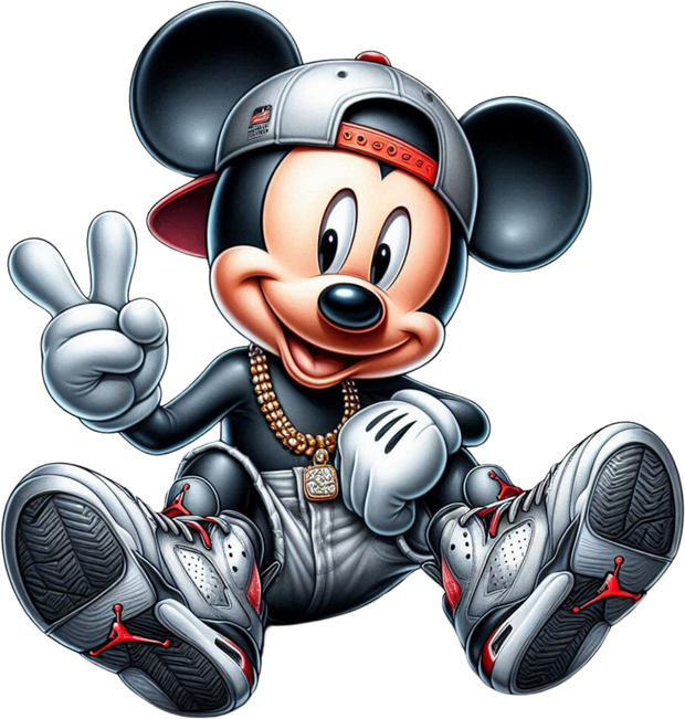 Mickey Mouse With Jordans Throwing Peace Sign DTF (direct-to-film) Transfer