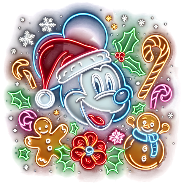 Mickey Neon With Christmas Decor DTF (direct-to-film) Transfer