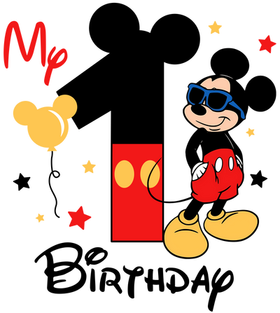 Mickey in Shades My 1 Birthday DTF (direct-to-film) Transfer