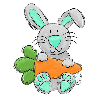 Mint Color Easter Bunny Holding a Carrot DTF (direct to film) Transfer