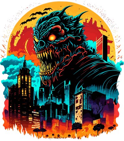 Monster in the City Color Drip DTF (direct-to-film) Transfer