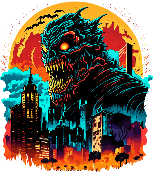 Monster in the City Color Drip DTF (direct-to-film) Transfer