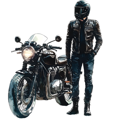 Motorcyclist Standing by Bike DTF (direct-to-film) Transfer