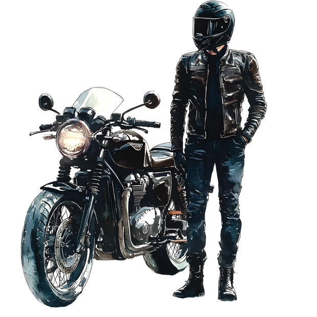 Motorcyclist Standing by Bike DTF (direct-to-film) Transfer