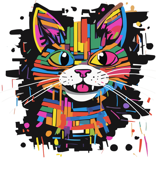 Multicolored Eyed Cat Color Drip DTF (direct-to-film) Transfer