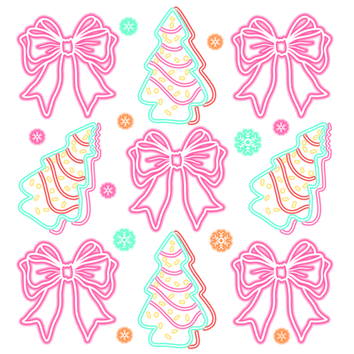 Neon Christmas Images Bows and Trees DTF (direct-to-film) Transfer