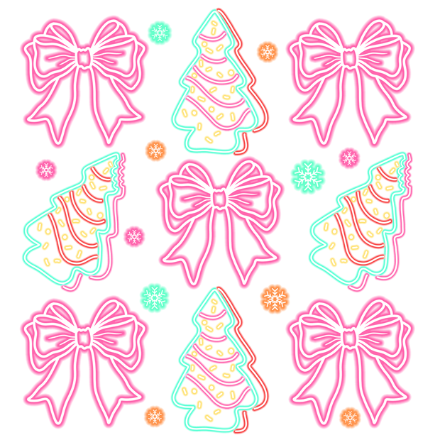 Neon Christmas Images Bows and Trees DTF (direct-to-film) Transfer