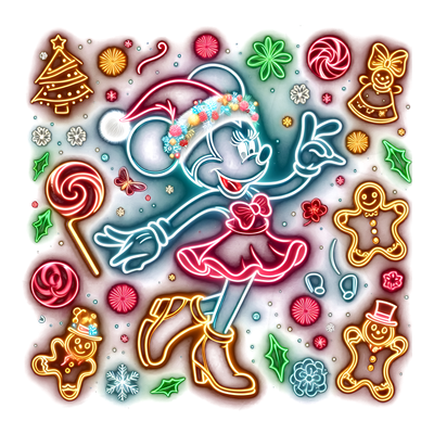 Neon Christmas Minnie in Boots DTF (direct-to-film) Transfer