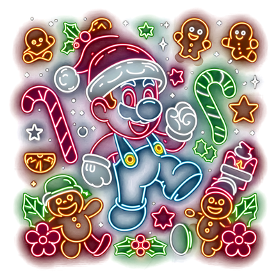 Neon Mario Baby Gingerbreads DTF (direct-to-film) Transfer