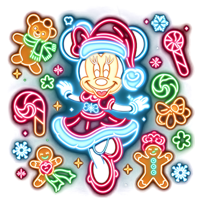 Neon Minnie Posing in Dress Christmas DTF (direct-to-film) Transfer