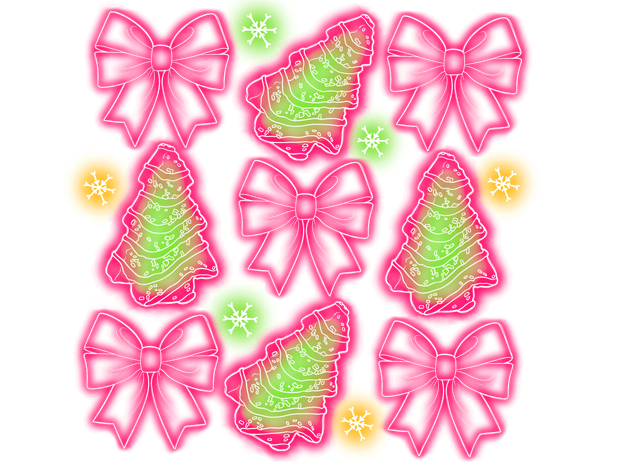 Neon Pink and Green Christmas Trees & Bows DTF (direct-to-film) Transfer