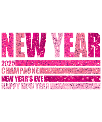 New Year Pink 2025 Sparkles & Hearts DTF (direct-to-film) Transfer