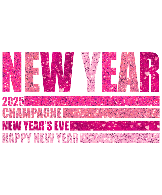 New Year Pink 2025 Sparkles & Hearts DTF (direct-to-film) Transfer