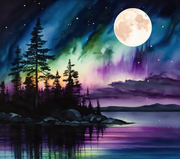 Night Scape With Full Moon Pine Trees In Blue And Purple UV-DTF 20 oz Skinny Tumbler Wrap