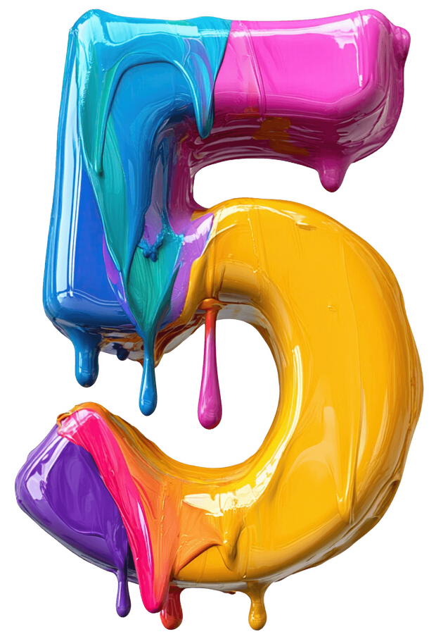 Number Five Color Drip DTF (direct-to-film) Transfer