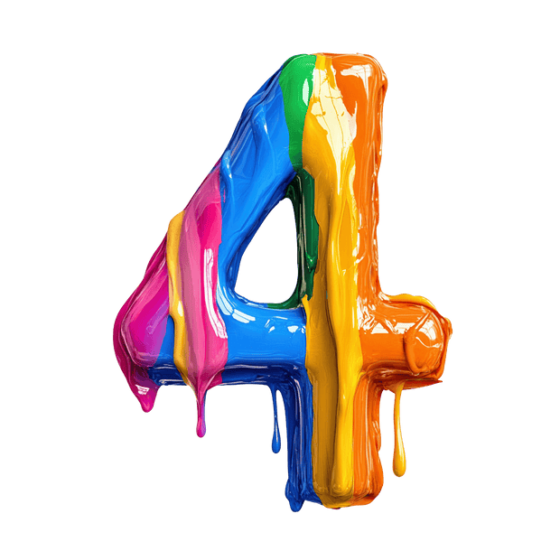 Number Four Color Drip DTF (direct-to-film) Transfer