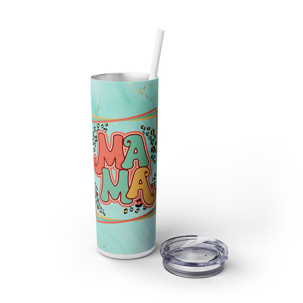 Mama with Leopard Border UV DTF Wrap for 20 oz Skinny Tumbler