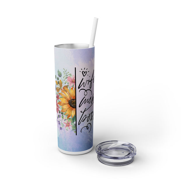 Wife Mom Boss UV DTF Wrap for 20 oz Skinny Tumbler