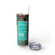 Coffeeology Take Time To Smell The Coffee In Blue With Floral Backdrop UV-DTF 20 oz Skinny Tumbler Wrap