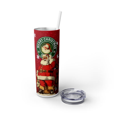 Christmas Coffee Santa Standing 20 oz Skinny Tumbler Wrap