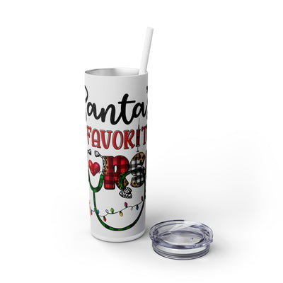 Santa's Favorite Nurse Plaid & Cheetah Print 20 oz Skinny Tumbler Wrap