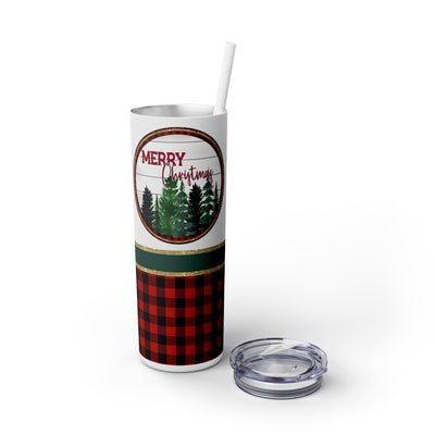 Merry Christmas Red Plaid on Bottom 20 oz Skinny Tumbler Wrap