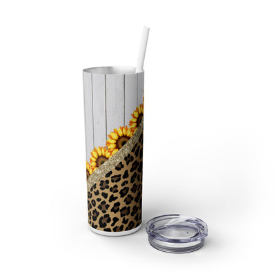 Stripe And Animal Print With Yellow Sunflowers UV-DTF 20 oz Skinny Tumbler Wrap