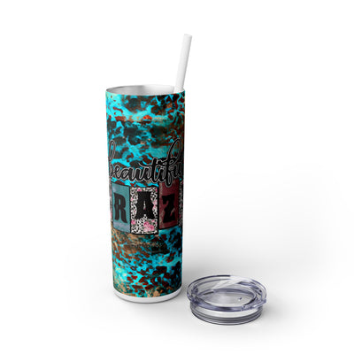 Beautiful Crazy In Animal Print Turquoise And Pink UV-DTF 20 oz Skinny Tumbler Wrap