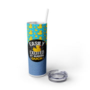 Easily Excited By Rubber Ducks In Black Yellow And Blue UV-DTF 20 oz Skinny Tumbler Wrap