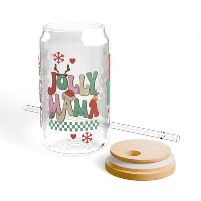 50-Jolly Mama Christmas-Christmas Retro-Santa Christmas Vibes 16oz glass wrap UV DTF Libby Cup Wrap