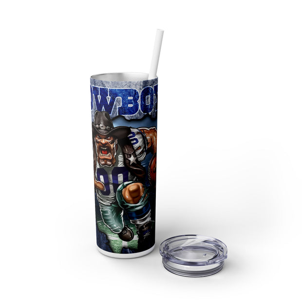 Dallas Cowboys With Animated Football Player UV-DTF 20 oz Skinny Tumbler Wrap