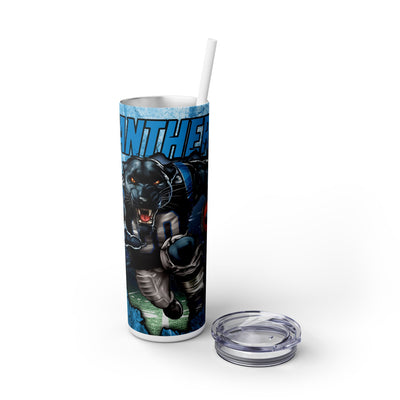 Carolina Panthers With Animated Football Player UV-DTF 20 oz Skinny Tumbler Wrap