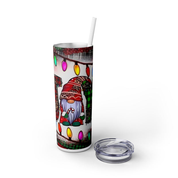 Joy in Plaid Mixed Prints Gnome & Lights 20 oz Skinny Tumbler Wrap