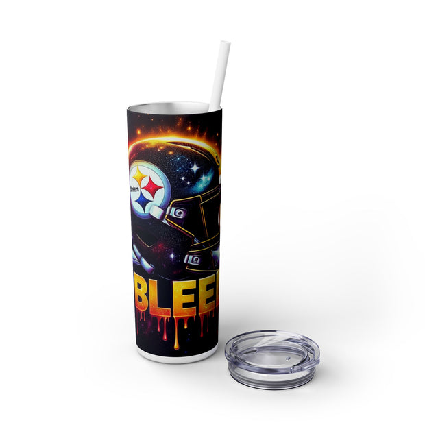 Pittsburgh  I Bleed  Football Helmet With Team Logo UV-DTF 20 oz Skinny Tumbler Wrap)