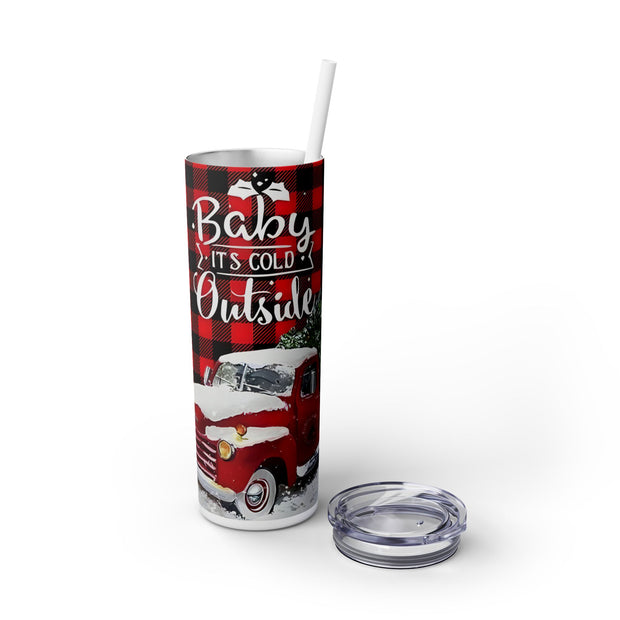 Christmas Farm Truck With Tree in Back Baby it's Cold Outside 20 oz Skinny Tumbler Wrap