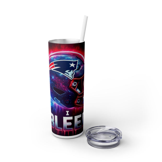 New England  I Bleed  Football Helmet With Team Logo UV-DTF 20 oz Skinny Tumbler Wrap