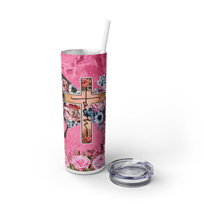 Faith Cross With Butterfly In Pink  UV-DTF 20 oz Skinny Tumbler Wrap