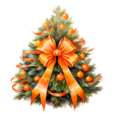 Orange Decorated Christmas Tree With Large Bow DTF (direct-to-film) Transfer