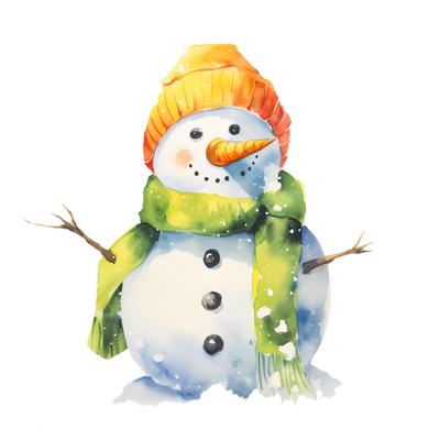 Orange Hat Green Scarf Snowman DTF (direct-to-film) Transfer