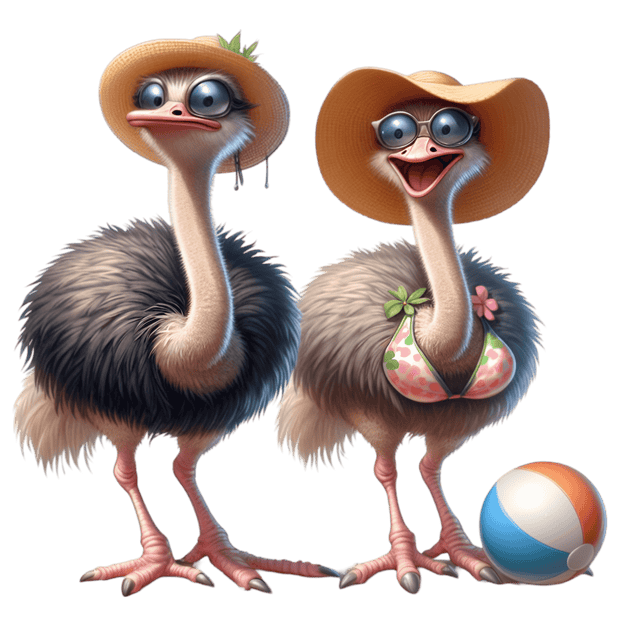 Ostrich Beach Goers DTF (direct-to-film) Transfer