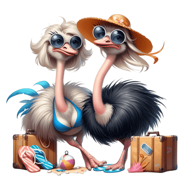 Ostrich Couple & Suitcases DTF (direct-to-film) Transfer