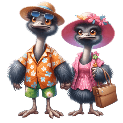 Ostrich Couple in Hats DTF (direct-to-film) Transfer