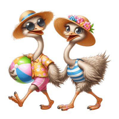 Ostrich Friends with Beach Ball DTF (direct-to-film) Transfer