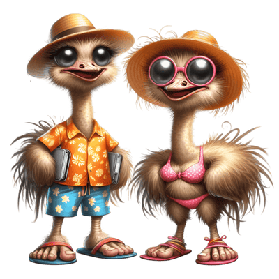 Ostrich Pair in Sandles DTF (direct-to-film) Transfer