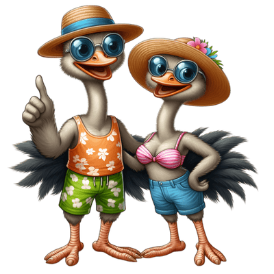 Ostrich Pair in Swim Suits DTF (direct-to-film) Transfer