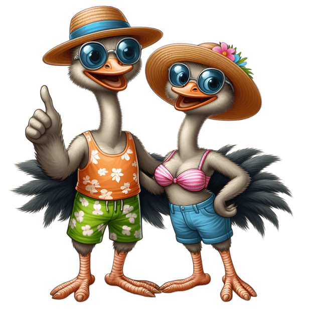 Ostrich Pair in Swim Suits DTF (direct-to-film) Transfer