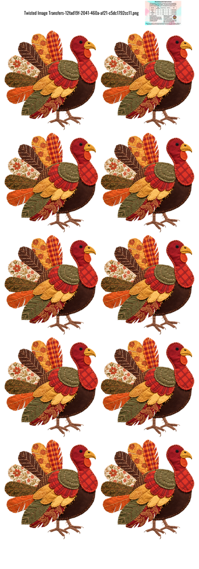 Patchwork Turkey 60x22" DTF Ready to Ship Gang Sheet