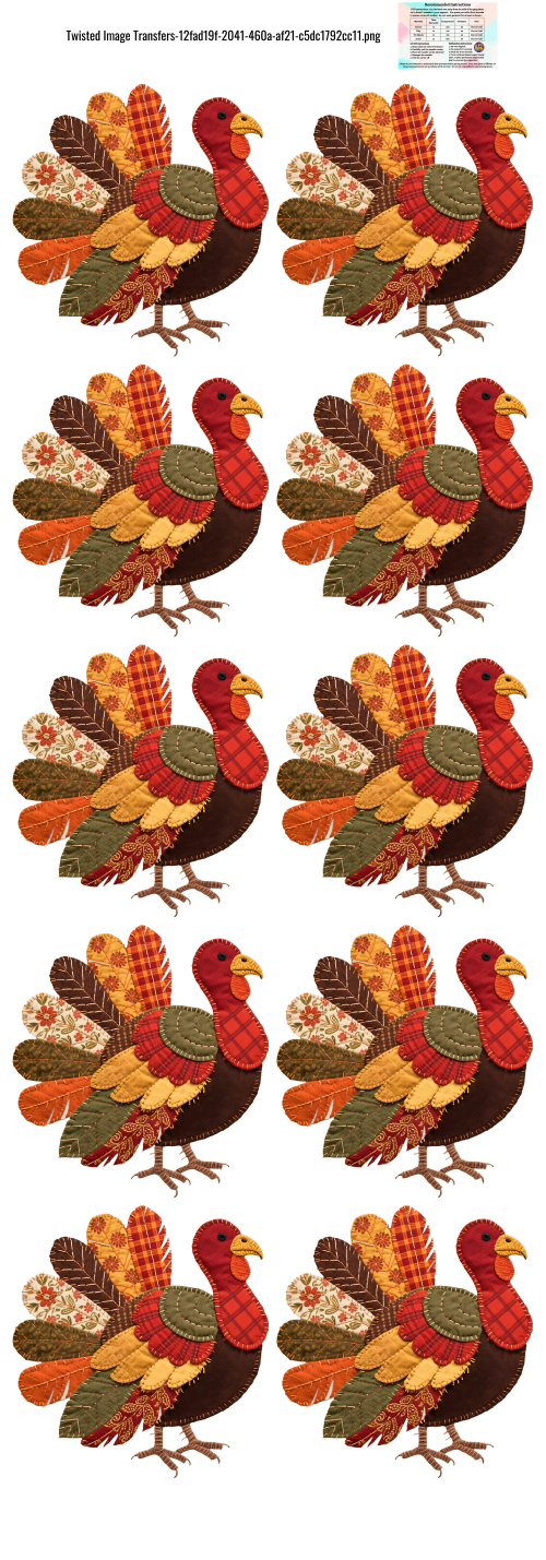 Patchwork Turkey 60x22" DTF Ready to Ship Gang Sheet